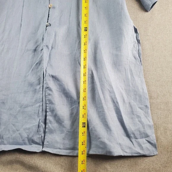 Lintico Womens Shirt Dress Tunic XL Blue 100% Linen Dillon Lagenlook Hand Button - Picture 11 of 12